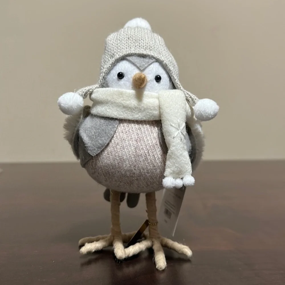 New Target Wondershop Winter Christmas Tan Hat Cream Scarf Fabric Bird loop
